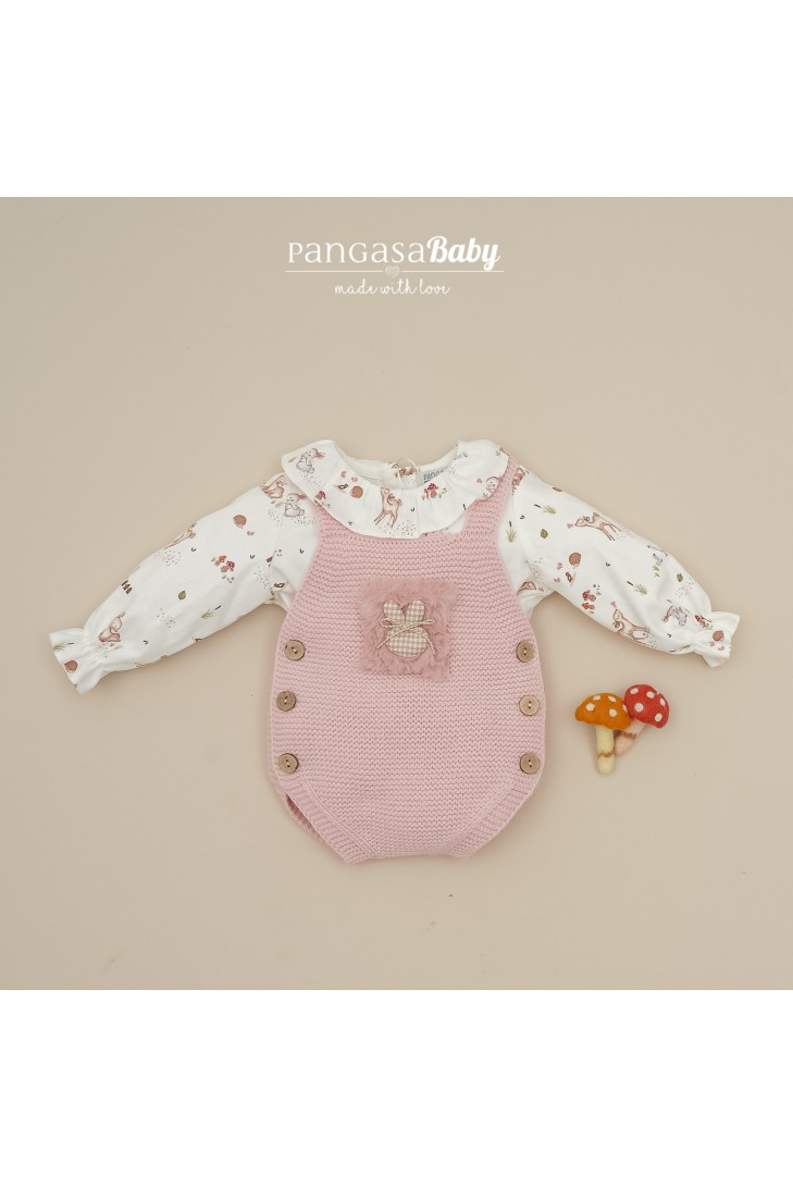 PETO NIÑA Y BLUSA COLECCIÓN PETIT BAMBI DE PANGASA BABY, ROSA EMPOLVADO. INVIERNO 25.