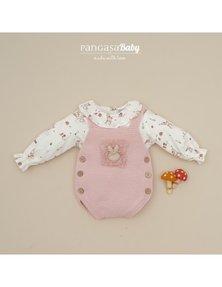 PETO NIÑA Y BLUSA COLECCIÓN PETIT BAMBI DE PANGASA BABY, ROSA EMPOLVADO. INVIERNO 25.