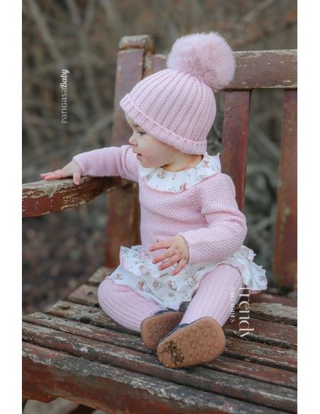 CONJUNTO NIÑA COLECCIÓN TINY BEAR DE PANGASA BABY, ROSA EMPOLVADO. INVIERNO 25.
