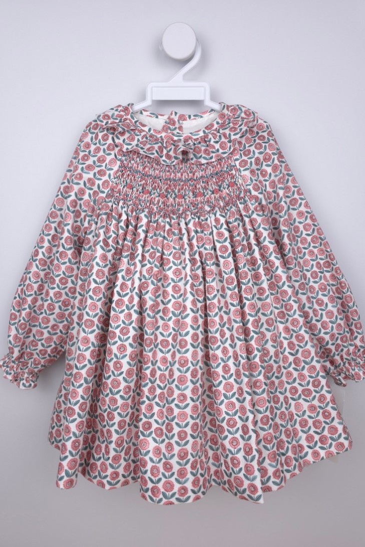 VESTIDO PUNTO SMOCK MARGOT DE TARTALETA, MARSALA. INVIERNO 25.