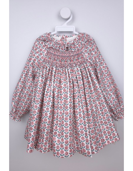 VESTIDO PUNTO SMOCK MARGOT DE TARTALETA, MARSALA. INVIERNO 25.