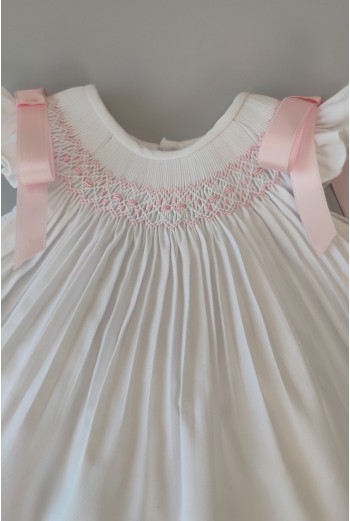 JESUSITO VIELLA PUNTO SMOCK MOD. LISA DE BELÁN, BLANCO/ROSA. INVIERNO 25. 2