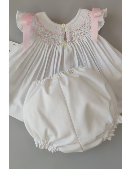 JESUSITO VIELLA PUNTO SMOCK MOD. LISA DE BELÁN, BLANCO/ROSA. INVIERNO 25.