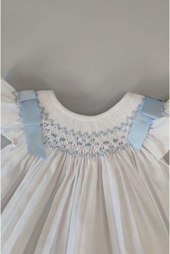 JESUSITO VIELLA PUNTO SMOCK MOD. LISA DE BELÁN, BLANCO/AZUL. INVIERNO 25. 2