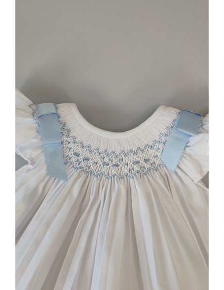 JESUSITO VIELLA PUNTO SMOCK MOD. LISA DE BELÁN, BLANCO/AZUL. INVIERNO 25.