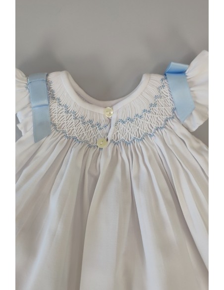 JESUSITO VIELLA PUNTO SMOCK MOD. LISA DE BELÁN, BLANCO/AZUL. INVIERNO 25.