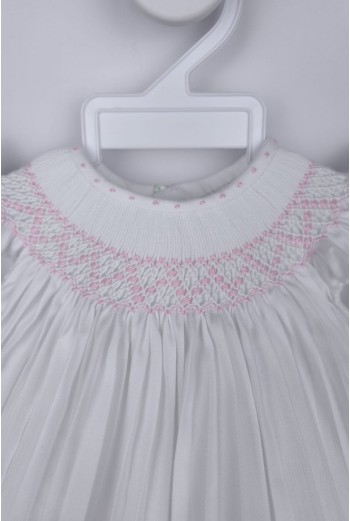 JESUSITO VIELLA PUNTO SMOCK MOD. ÁNGEL DE BELÁN, BLANCO/ROSA. INVIERNO 25. 2