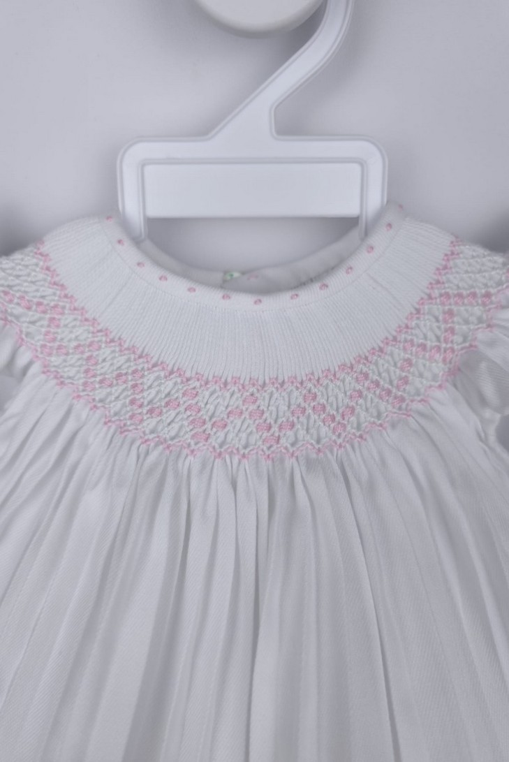 JESUSITO VIELLA PUNTO SMOCK MOD. ÁNGEL DE BELÁN, BLANCO/ROSA. INVIERNO 25.