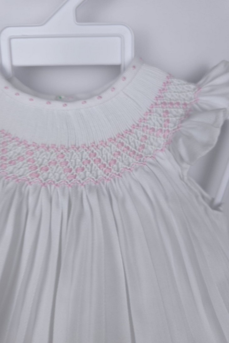 JESUSITO VIELLA PUNTO SMOCK MOD. ÁNGEL DE BELÁN, BLANCO/ROSA. INVIERNO 25.