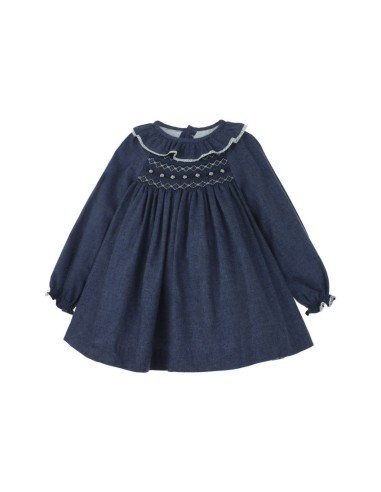 VESTIDO PUNTO SMOCK MARGOT DE TARTALETA, AZUL. INVIERNO 25.