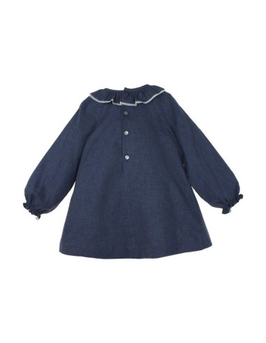 VESTIDO PUNTO SMOCK MARGOT DE TARTALETA, AZUL. INVIERNO 25.