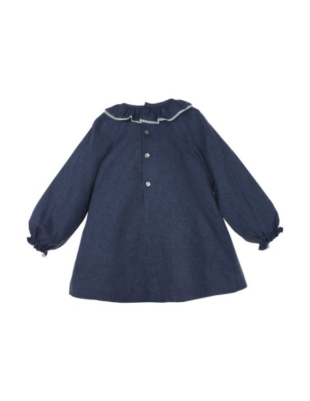 VESTIDO PUNTO SMOCK MARGOT DE TARTALETA, AZUL. INVIERNO 25.