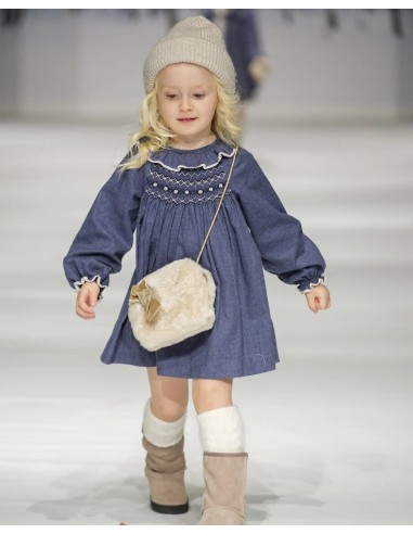 VESTIDO PUNTO SMOCK MARGOT DE TARTALETA, AZUL. INVIERNO 25.