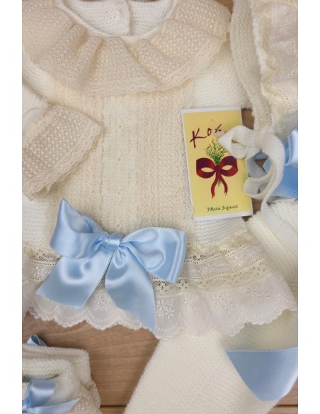 CONJUNTO UNISEX DE PUNTO CRUDO/CELESTE (4 PIEZAS), Y62. KOBEZ. INVIERNO.