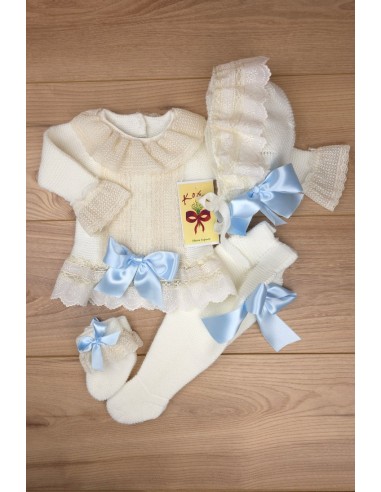 CONJUNTO UNISEX DE PUNTO CRUDO/CELESTE (4 PIEZAS), Y62. KOBEZ. INVIERNO.