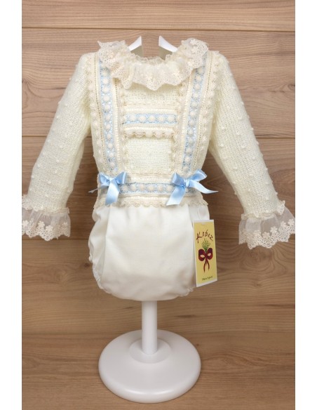 CONJUNTO NIÑO DE PUNTO CRUDO/CELESTE (2 PIEZAS), W05. KOBEZ. INVIERNO.