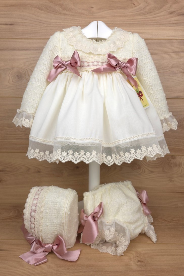 CONJUNTO NIÑA DE PUNTO CRUDO/ROSA MAQUILLAJE (3 PIEZAS), W05. KOBEZ. INVIERNO.