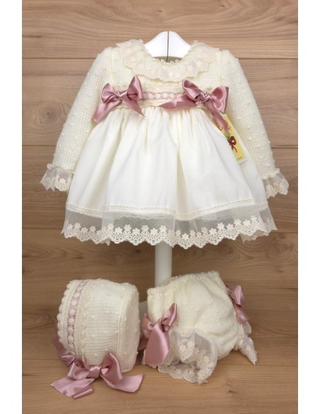 CONJUNTO NIÑA DE PUNTO CRUDO/ROSA MAQUILLAJE (3 PIEZAS), W05. KOBEZ. INVIERNO.