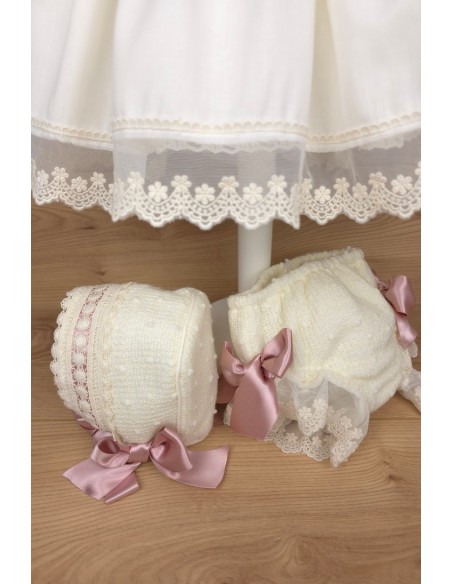 CONJUNTO NIÑA DE PUNTO CRUDO/ROSA MAQUILLAJE (3 PIEZAS), W05. KOBEZ. INVIERNO.