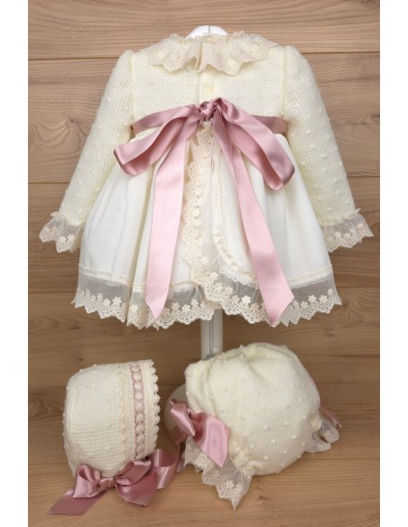 CONJUNTO NIÑA DE PUNTO CRUDO/ROSA MAQUILLAJE (3 PIEZAS), W05. KOBEZ. INVIERNO.