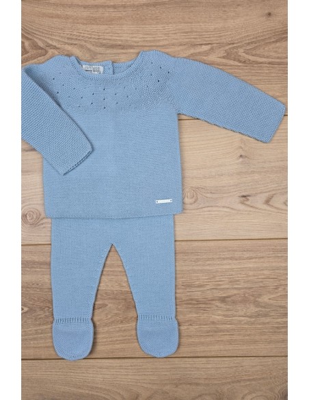 PRIMERA PUESTA UNISEX MOCETA DE PANGASA BABY, CELESTE EMPOLVADO. VERANO 26.
