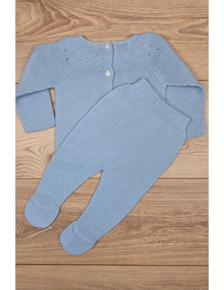 PRIMERA PUESTA UNISEX MOCETA DE PANGASA BABY, CELESTE EMPOLVADO. VERANO 26.