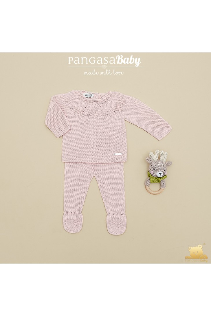 PRIMERA PUESTA UNISEX MOCETA DE PANGASA BABY, ROSA EMPOLVADO. VERANO 26.