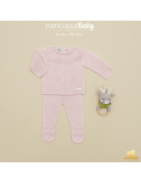 PRIMERA PUESTA UNISEX MOCETA DE PANGASA BABY, ROSA EMPOLVADO. VERANO 26.