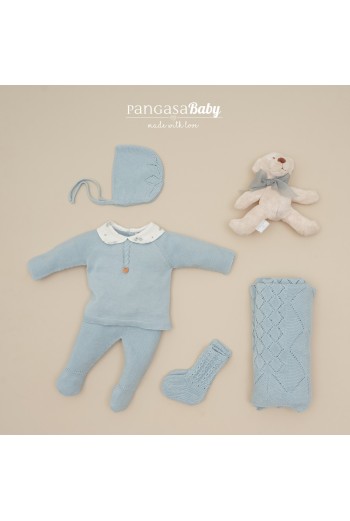 PRIMERA PUESTA NIÑO COLECCIÓN  BUNNY DE PANGASA BABY,CELESTE EMPOLVADO. VERANO 26. 2