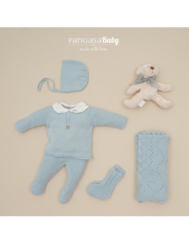 PRIMERA PUESTA NIÑO COLECCIÓN  BUNNY DE PANGASA BABY,CELESTE EMPOLVADO. VERANO 26.