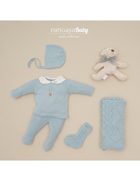 PRIMERA PUESTA NIÑO COLECCIÓN  BUNNY DE PANGASA BABY,CELESTE EMPOLVADO. VERANO 26.