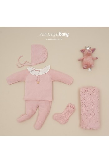 PRIMERA PUESTA NIÑA COLECCIÓN  BUNNY DE PANGASA BABY, ROSA EMPOLVADO. VERANO 26. 2