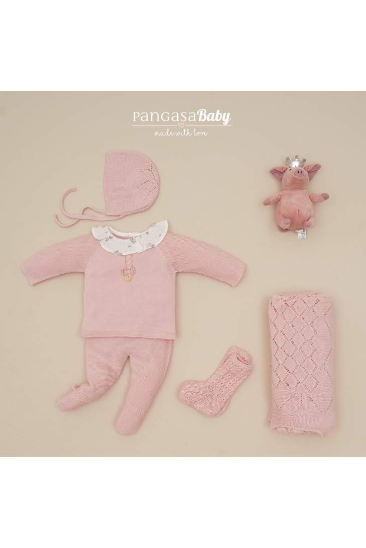 PRIMERA PUESTA NIÑA COLECCIÓN  BUNNY DE PANGASA BABY, ROSA EMPOLVADO. VERANO 26.