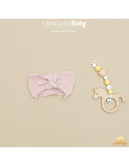 DIADEMA ELÁSTICA DE PANGASA BABY, ROSA EMPOLVADO. VERANO 26.