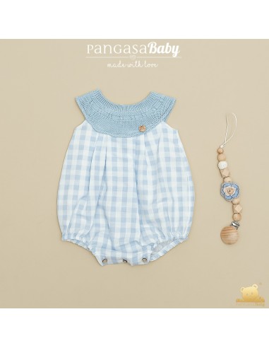 PELELE MOCETA COLECCIÓN  VICHY DE PANGASA BABY, CELESTE EMPOLVADO. VERANO 26.
