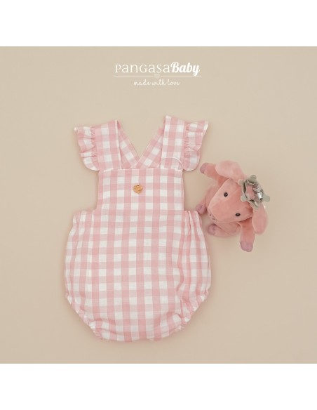 PETO CON VOLANTE COLECCIÓN VICHY DE PANGASA BABY, ROSA EMPOLVADO. VERANO 26.