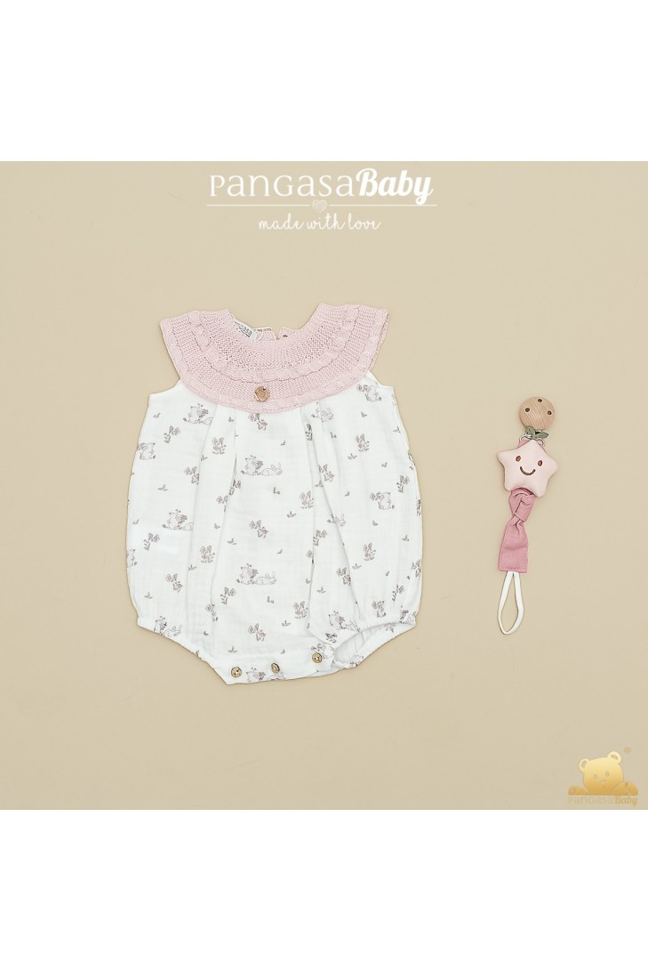 PELELE MOCETA COLECCIÓN BUNNY DE PANGASA BABY, ROSA EMPOLVADO. VERANO 26.