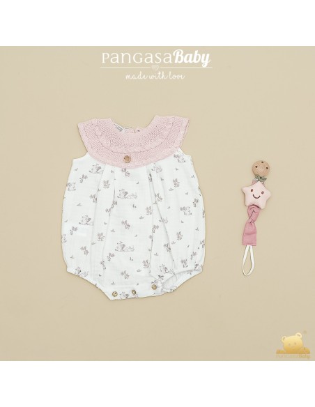 PELELE MOCETA COLECCIÓN BUNNY DE PANGASA BABY, ROSA EMPOLVADO. VERANO 26.