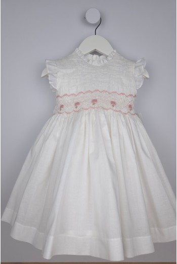 VESTIDO PUNTO SMOCK CAPRI DE TARTALETA, CRUDO/ROSA. VERANO 26. 2