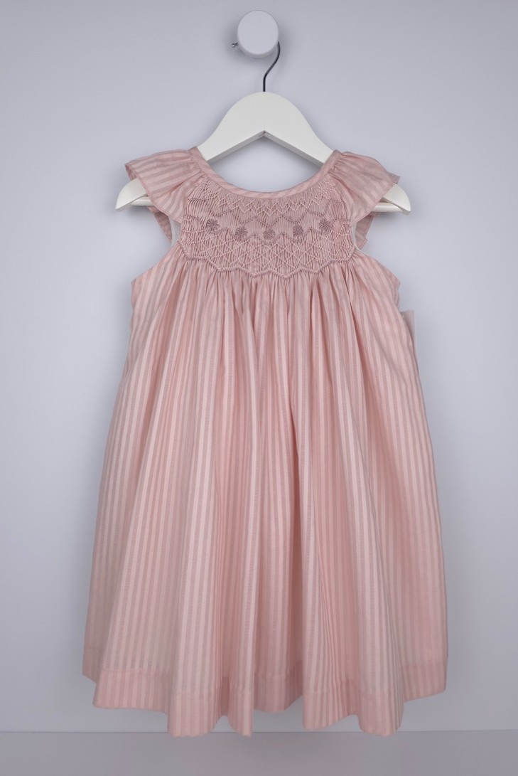 VESTIDO PUNTO SMOCK CANDELA DE TARTALETA, ROSA. VERANO 26.