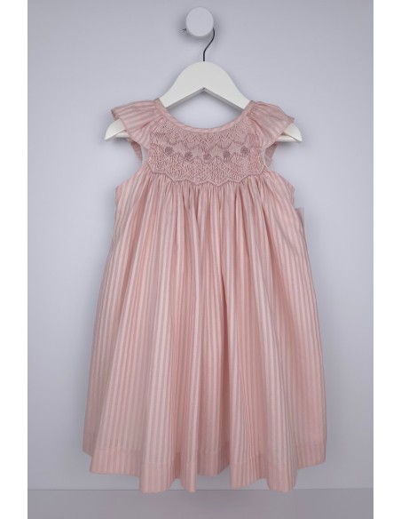 VESTIDO PUNTO SMOCK CANDELA DE TARTALETA, ROSA. VERANO 26.