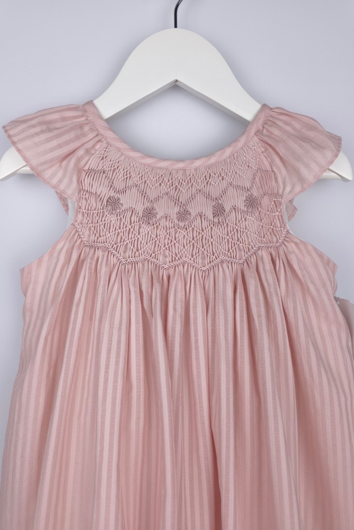 VESTIDO PUNTO SMOCK CANDELA DE TARTALETA, ROSA. VERANO 26.