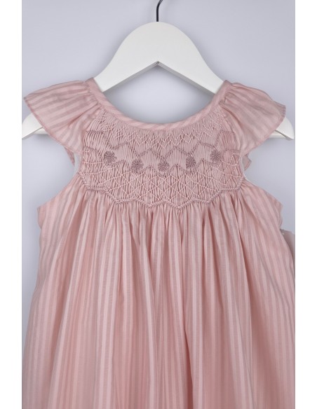 VESTIDO PUNTO SMOCK CANDELA DE TARTALETA, ROSA. VERANO 26.