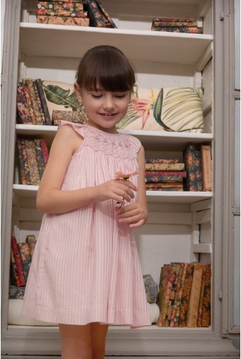 VESTIDO PUNTO SMOCK CANDELA DE TARTALETA, ROSA. VERANO 26.