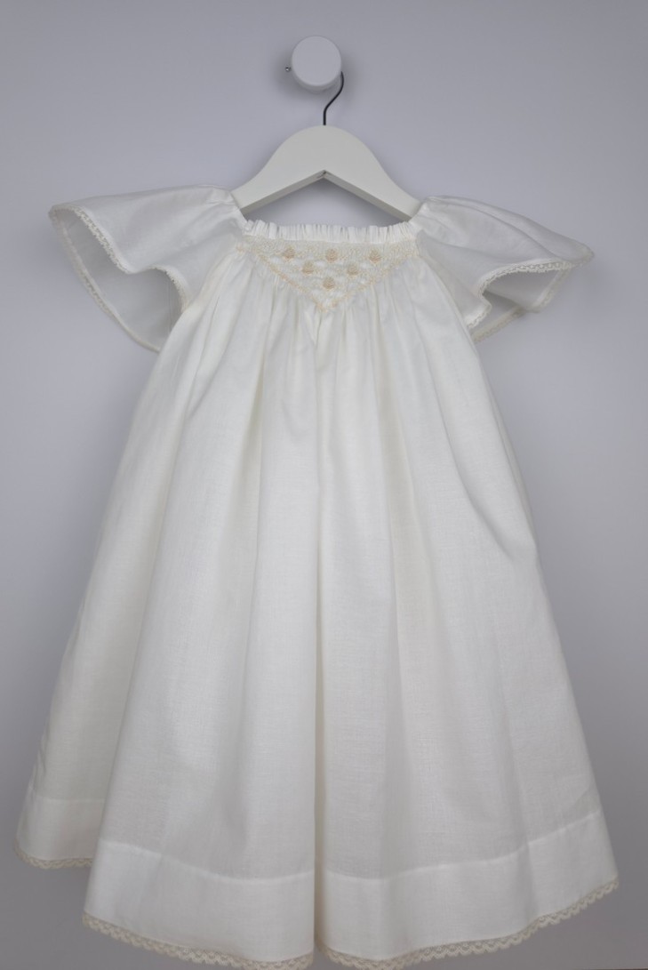 VESTIDO (HASTA TALLA 3A INCLUYE BRAGA) PUNTO SMOCK ALBA DE TARTALETA, CRUDO. VERANO 26.