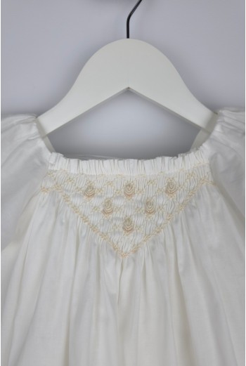 VESTIDO (HASTA TALLA 3A INCLUYE BRAGA) PUNTO SMOCK ALBA DE TARTALETA, CRUDO. VERANO 26. 2