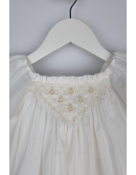 VESTIDO (HASTA TALLA 3A INCLUYE BRAGA) PUNTO SMOCK ALBA DE TARTALETA, CRUDO. VERANO 26.