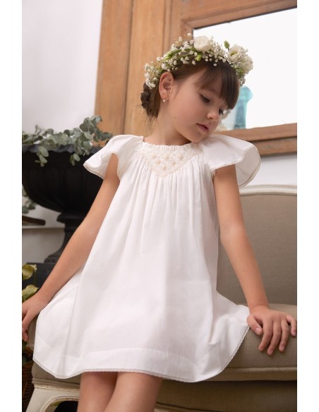 VESTIDO (HASTA TALLA 3A INCLUYE BRAGA) PUNTO SMOCK ALBA DE TARTALETA, CRUDO. VERANO 26.