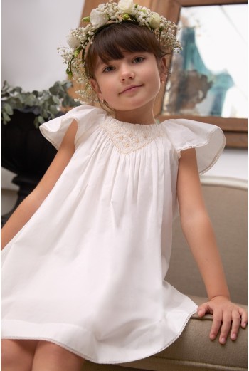 VESTIDO (HASTA TALLA 3A INCLUYE BRAGA) PUNTO SMOCK ALBA DE TARTALETA, CRUDO. VERANO 26.