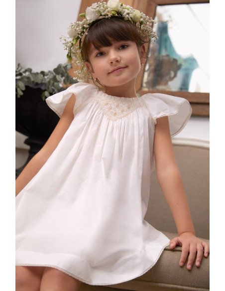 VESTIDO (HASTA TALLA 3A INCLUYE BRAGA) PUNTO SMOCK ALBA DE TARTALETA, CRUDO. VERANO 26.